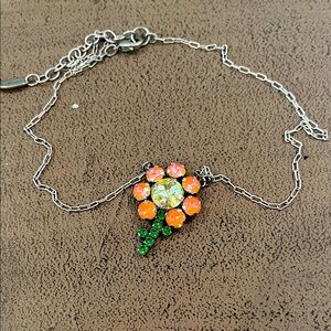 Dazzling Floral Necklace with Orange and Green Crystals.  SABIKA